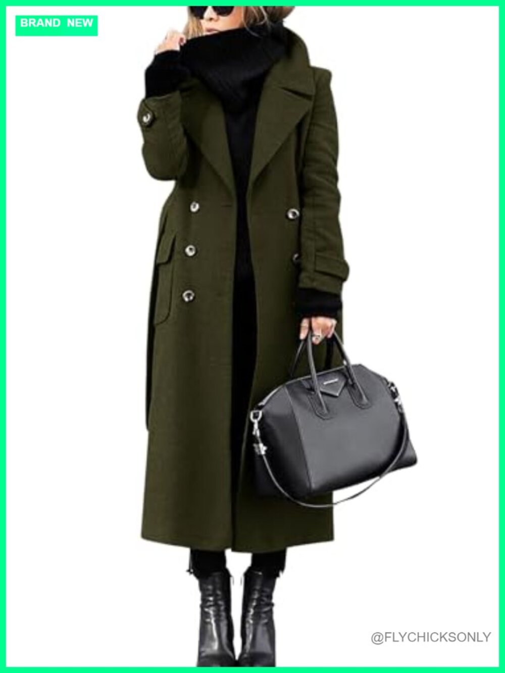 Women's Double Breasted Wool Coat Long Winter Pea Coat with Belt